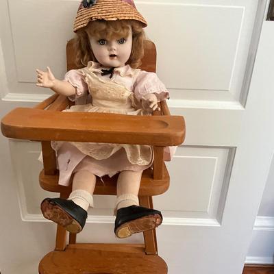 UBA1518 Vintage Ideal Doll with High Chair and Agate Wooden Potty