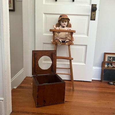 UBA1518 Vintage Ideal Doll with High Chair and Agate Wooden Potty