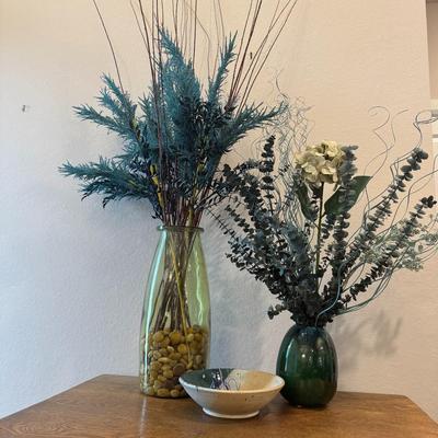Large Glass Floral Decor and Pottery