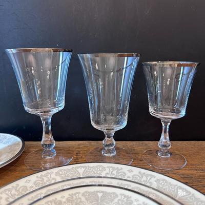 HUGE SET Fostoria Sheffield Platinum Trim Glassware