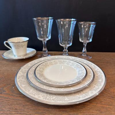 HUGE SET Fostoria Sheffield Platinum Trim Glassware