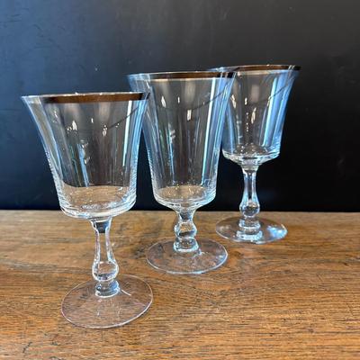 HUGE SET Fostoria Sheffield Platinum Trim Glassware