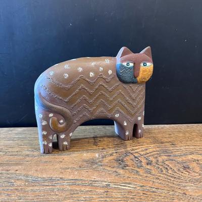 Laurel Burch Zig-Zag Brown Resin Cat