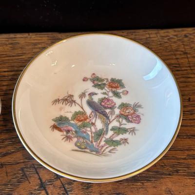 China Teacup, saucer, and Wedgwood plate, signed