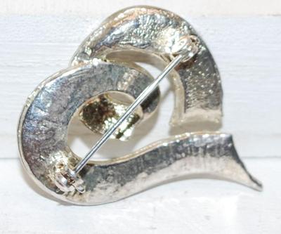 Brushed Metal "Heart Ribbon" BROOCH (1½" x 1½")