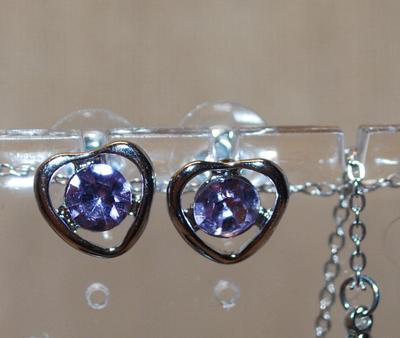 Blue Hearts JEWELRY SET Includes Earrings (½") with Post Ends; ADJUSTABLE Size 7 Ring & PENDANT (½") on a Silver Tone...