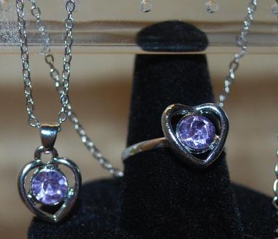Blue Hearts JEWELRY SET Includes Earrings (½") with Post Ends; ADJUSTABLE Size 7 Ring & PENDANT (½") on a Silver Tone...