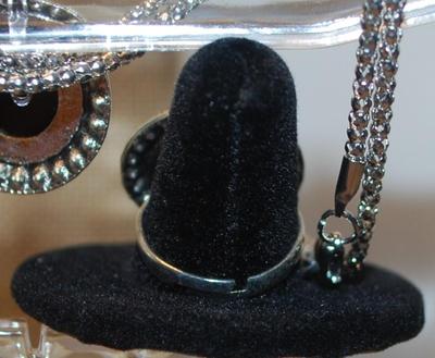 Black Circles JEWELRY SET Includes Earrings (1" Circ.) with English Lock; ADJUSTABLE Size 8 Ring & PENDANT (1" Circ.) on a...