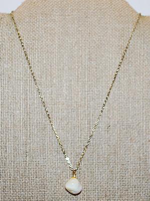 Mother-of-Pearl Odd-Shaped Marble PENDANT (½" Circ.) on a Brass Colored Necklace Chain 14" L