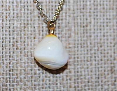 Mother-of-Pearl Odd-Shaped Marble PENDANT (½" Circ.) on a Brass Colored Necklace Chain 14" L