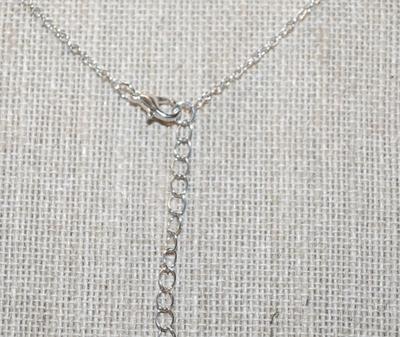 Silver & Black Rose PENDANT (1" x ½") with a Clear Round Transparent Stone on a Silver Tone Necklace Chain 18" L