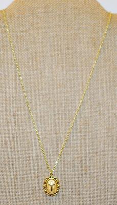 Gold Tone Oval Cross PENDANT (¾" x ½") on a Gold Tone Necklace Chain 17" L