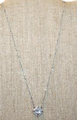 Diamond Shaped Beautiful Glitter PENDANT (½" x ½") on a Silver Tone Necklace Chain 18" L