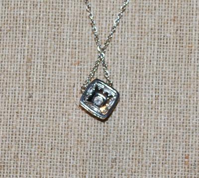 Diamond Shaped Beautiful Glitter PENDANT (½" x ½") on a Silver Tone Necklace Chain 18" L