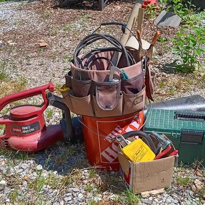 LOT 1: Garage Finds- Bucket Tool Bag and Contica Tool Box with Tools