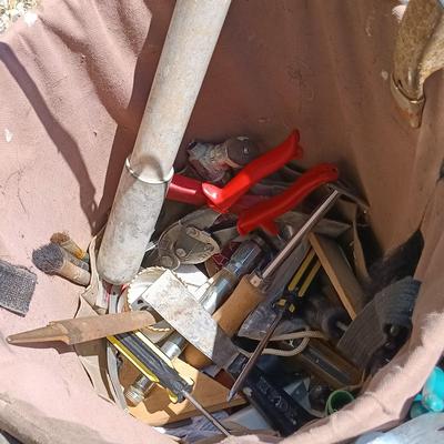 LOT 1: Garage Finds- Bucket Tool Bag and Contica Tool Box with Tools