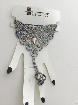 Stunning Christina collection rhinestone hand bracelet with ring
