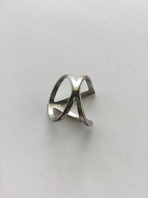 Silver tone letter v rhinestone ring