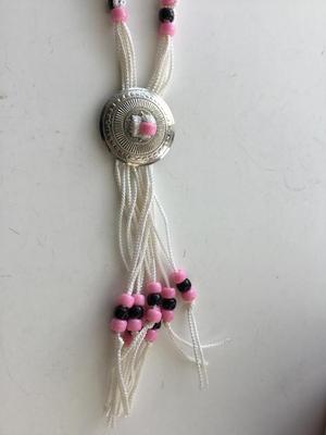 Beautiful black and pink beaded bolo tie look