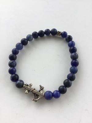 Blue beaded anchor stretchy fashion bracelet
