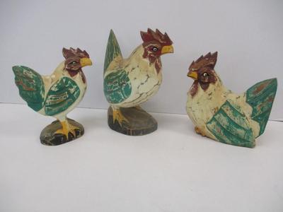 Hand Carved Wooden Rooster Folk Art Decor