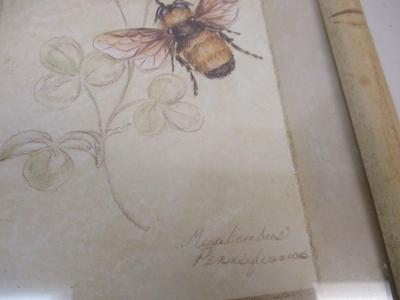 Canvas Wood & Stone Flowers Dragonflies Wall Decor