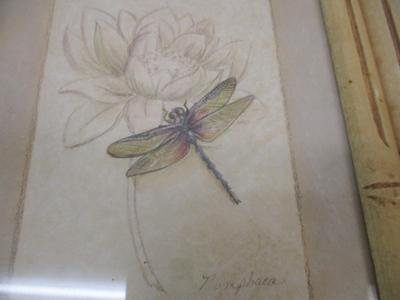Canvas Wood & Stone Flowers Dragonflies Wall Decor