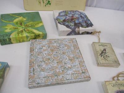 Canvas Wood & Stone Flowers Dragonflies Wall Decor