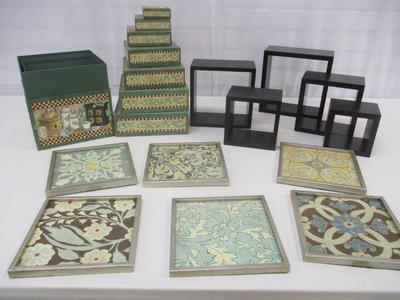 Nesting Storage Boxes Cube Trinket Shelves & Vintage Patchwork Prints