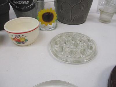 Metal Glass & Pottery Flower Frog & Planters
