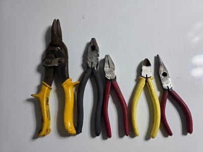 Lot of 6 Mixed Hand Tools – Snips Pliers Cutters