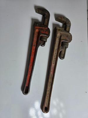 2 Vintage 14" Pipe Wrenches – Heavy Duty Steel