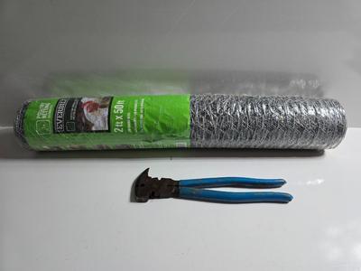 Everbilt Poultry Netting Roll (2ft x 50ft) with Blue-Handled Fencing pliers