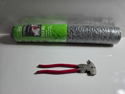 Everbilt Poultry Netting Roll (2ft x 50ft) with Red-Handled Fencing pliers