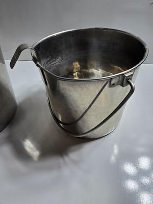 Lot of 4 Stainless Steel Hanging Feed/Water Buckets