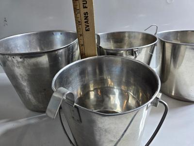 Lot of 4 Stainless Steel Hanging Feed/Water Buckets