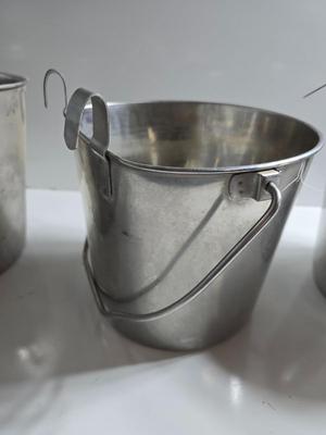 Lot of 4 Stainless Steel Hanging Feed/Water Buckets