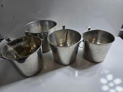Lot of 4 Stainless Steel Hanging Feed/Water Buckets