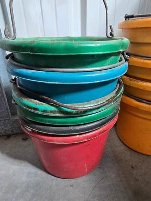 Plastic Livestock Feed Buckets – Mixed Colors