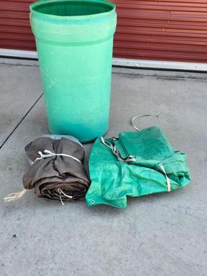 Heavy-Duty Plastic Barrel with Tarps Lot