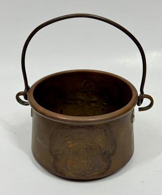 Vintage Primitive Copper Cauldron Kettle Pot forged handle great patina St. Jean-Pied-de-Port souvenir