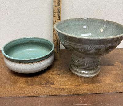 Pair of Vintage Hand-thrown Pottery Glazed Ceramic Bowls