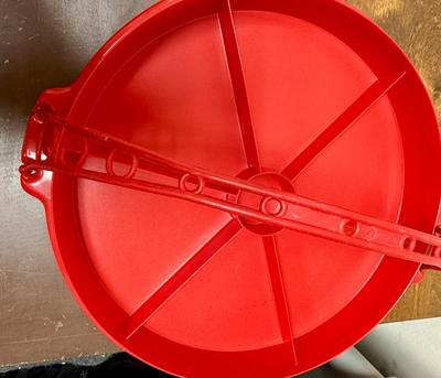 Vintage 1980’s Tupperware Red Divided Dish with Handle Plus two Aluminum Trays