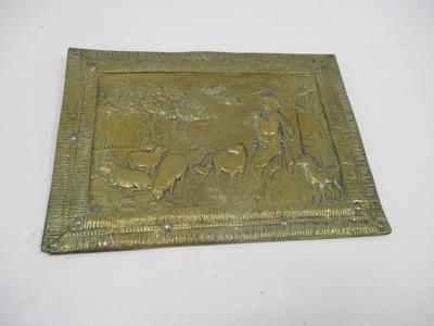 Bronze Plaque Shepherd With Sheep