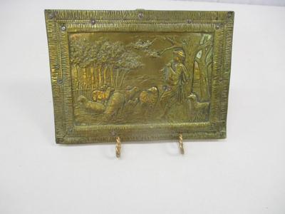 Bronze Plaque Shepherd With Sheep