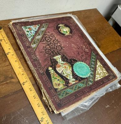 Sale Photo Thumbnail #296: Scrapbook in fair condition, with Victorian artwork influenced pages mostly glued in.