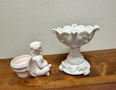 Vintage Cherub Figurine and Urn French white
