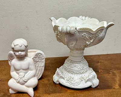 Vintage Cherub Figurine and Urn French white