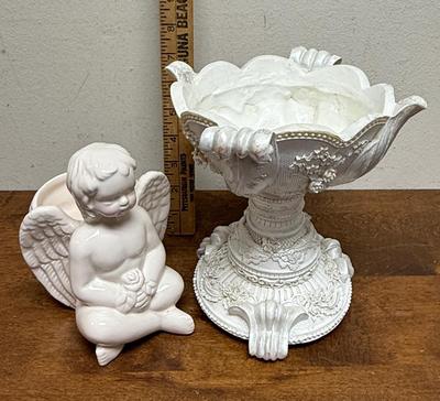 Vintage Cherub Figurine and Urn French white