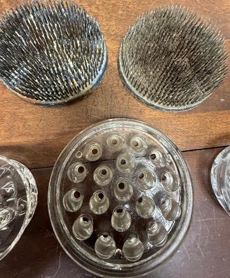 Vintage Flower Frog lot 3 - 3 glass 2 metal